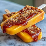 Spicy-sweet Fricy Mango Chamoy Popsicles with Tajin, beautifully swirled and ready to enjoy.