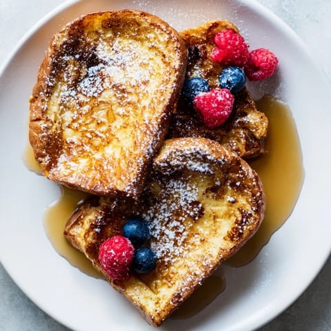 A fragrant aroma of cinnamon and vanilla wafts from this perfectly cooked French toast dish.
