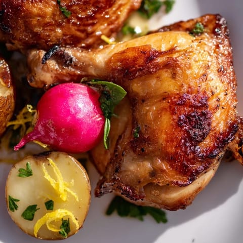 Zesty lemon and smoky paprika aroma rises from the bubbling Roasted Radish & Chicken Sheet Pan, garnished with fresh parsley.  