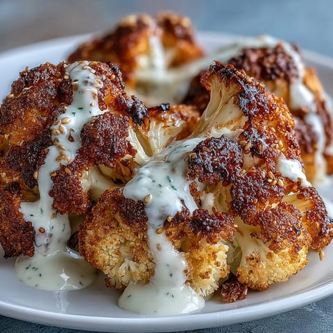 Golden-brown roasted cauliflower florets with a smoky cumin crust sit atop a bed of bright lemon lentils in this vibrant vegetarian main dish.