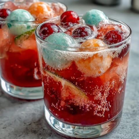 Colorful sherbet and Sprite punch bowl recipe, featuring scoops of rainbow sherbet melting into chilled pineapple juice and lemon-lime soda for a refreshing party drink.