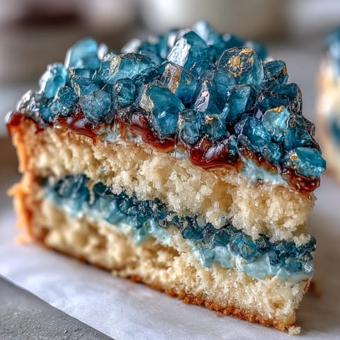 Graduation Cake with teal and gold geode slice design, featuring shimmering rock sugar crystals and metallic gold accents.
