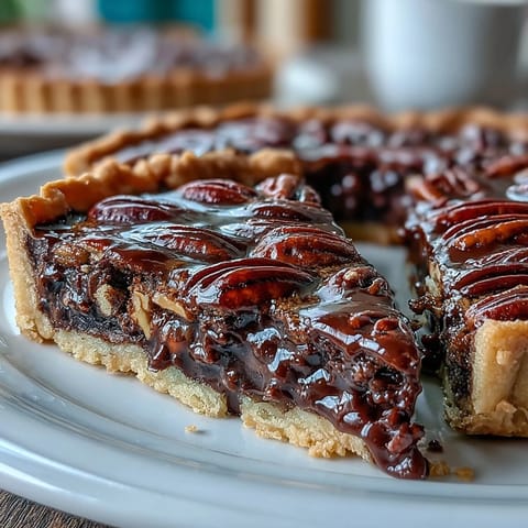 Decadent chocolate bourbon pecan tart slices with creamy whipped topping.