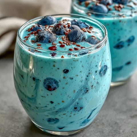 Rich Probiotic Kefir Smoothie with Blueberry and Flaxseed, perfect for a quick, nourishing snack.