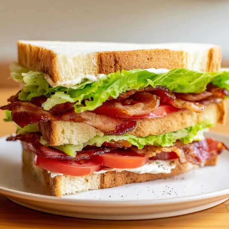 Perfectly toasted bread cradles the classic flavors of a homemade BLT sandwich, ready for eating.