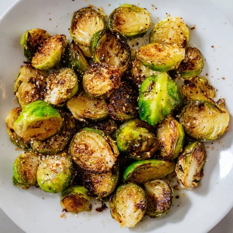 Freshly roasted Brussels sprouts, a vegetarian American side, boasting delightful, caramelized edges and deep flavor.