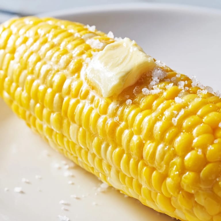 Grilled corn on the cob, slightly charred, offering a smoky flavor alongside creamy butter.
