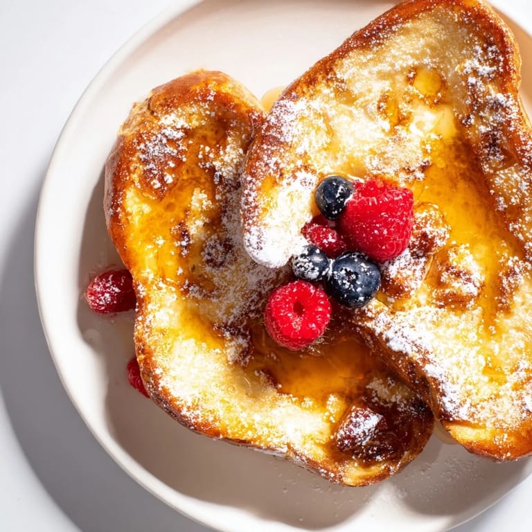 Warm, buttery French toast, served with glistening maple syrup and fresh berries, is a treat.