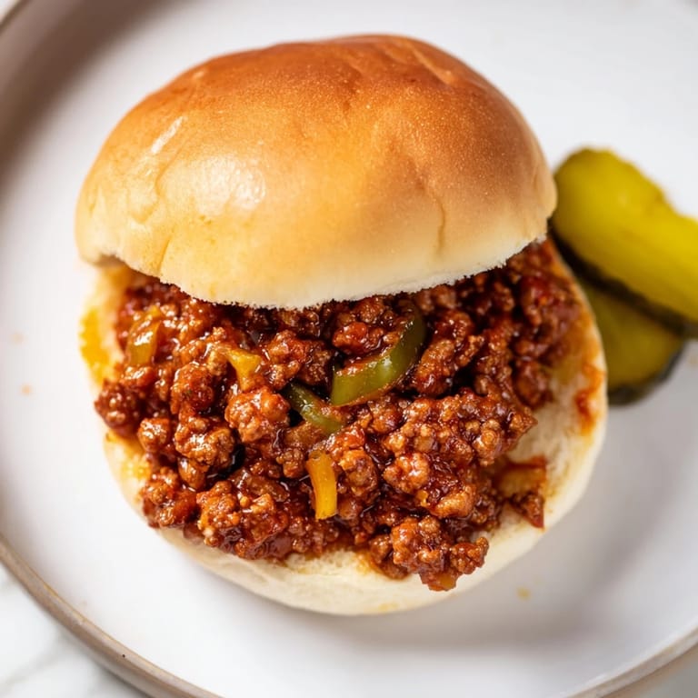 Golden-brown buns overflow with savory Sloppy Joes, a classic American comfort food meal.