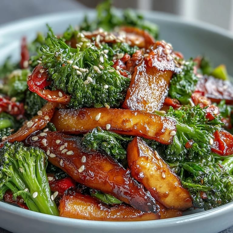 Ready-to-serve Comforting Fermented Veggie Winter Stir-Fry with colorful cabbage and bell peppers over rice, garnished with toasted sesame seeds.