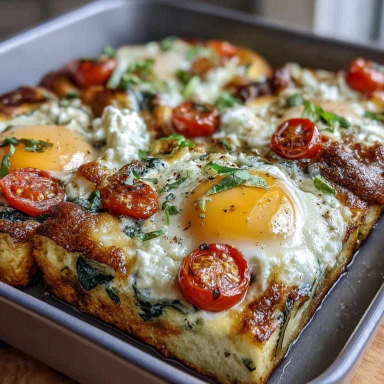 Sliced High-Protein Sheet Pan Eggs With Cottage Cheese and Veggies are stacked on a plate, garnished with fresh chives for a hearty breakfast.  