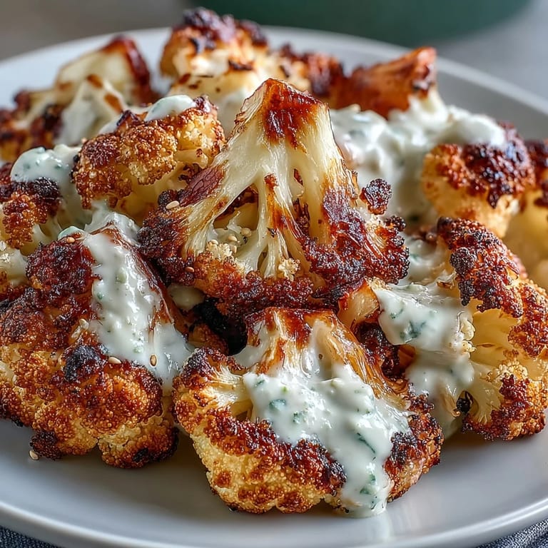 Cumin-spiced tahini yogurt drizzles over tender roasted cauliflower and zesty lentil salad, garnished with fresh parsley and toasted sesame seeds.