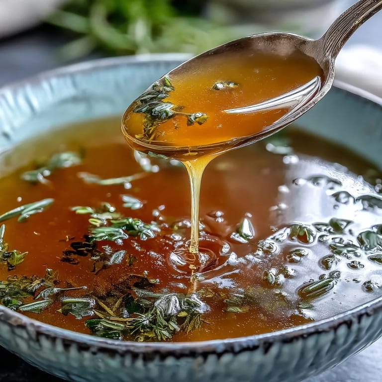 Freshly finished golden Vegetable Broth From Scraps stored in glass mason jars ready for freezing.