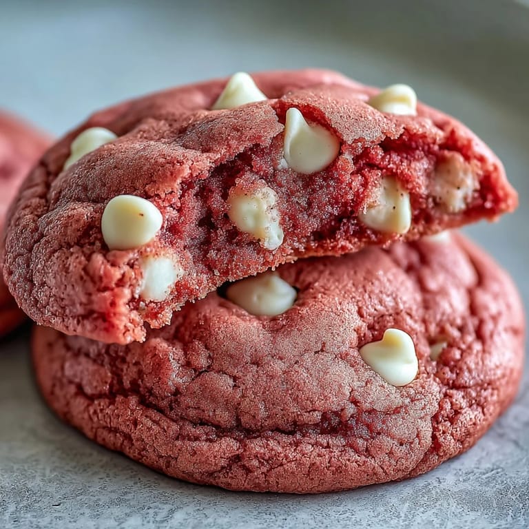 Soft, chewy Pink Velvet Cookies are studded with creamy white chocolate chips.