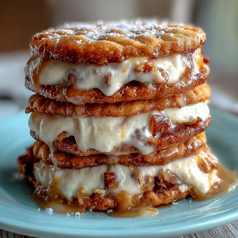 Golden-edged milk cookie sandwich cookies with creamy vanilla filling, inspired by the Cookie Run Kingdom game.  