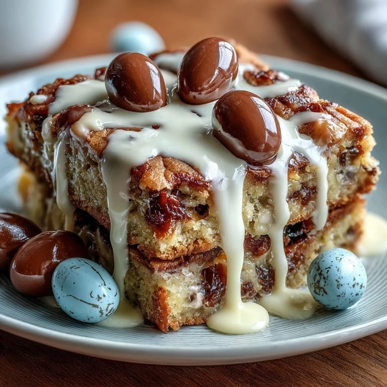 2. Easter dessert treat: soft blondies studded with colorful Cadbury Mini Eggs, finished with a luscious white chocolate drizzle.