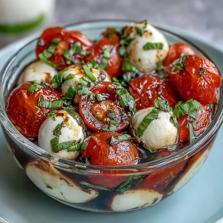 Vibrant mason jar Caprese salad with cherry tomatoes, mozzarella balls, and basil, ready for picnics.