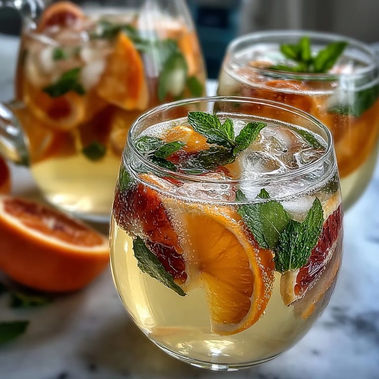 Refreshing Spring Sangria Mocktail with citrus wheels, strawberries, and mint leaves, perfect for festive spring celebrations.