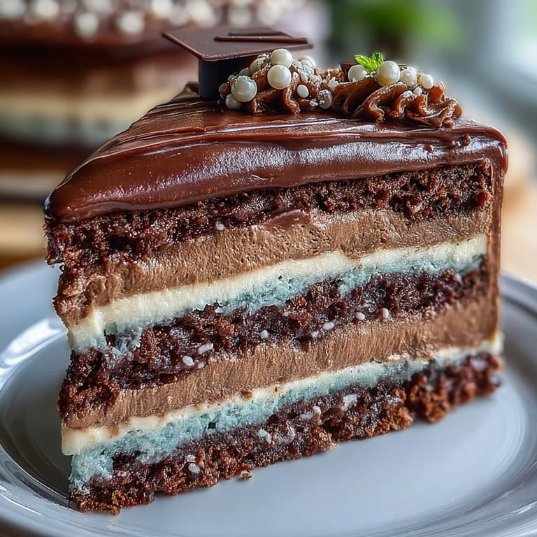 Graduation ombre layer cake featuring graduated blue hues, ideal for milestone parties and festive dessert tables.