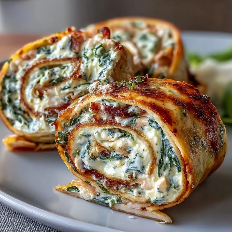 Close-up of turkey cheese spinach tortilla pinwheels with creamy filling and tender spinach leaves, perfect for party trays or lunchbox snacks.