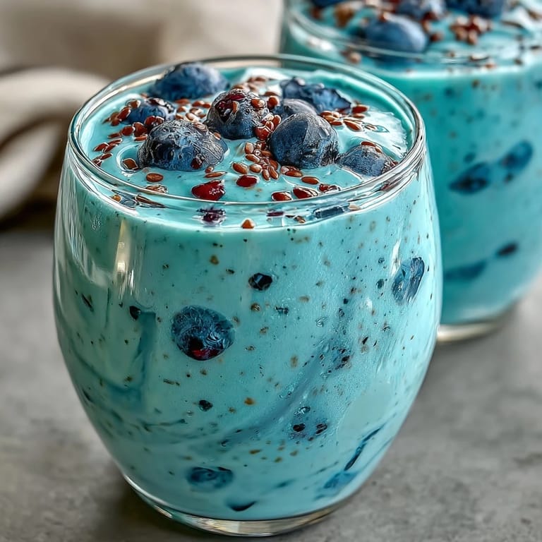 Rich Probiotic Kefir Smoothie with Blueberry and Flaxseed, perfect for a quick, nourishing snack.