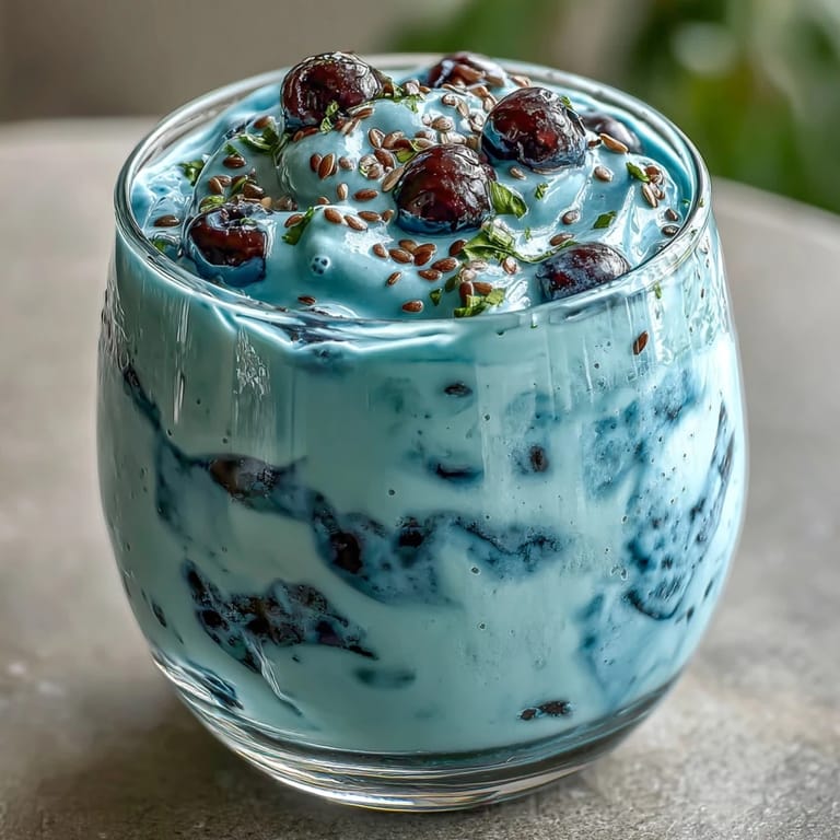 Savor this Probiotic Kefir Smoothie with Blueberry and Flaxseed, blended smooth and refreshing.