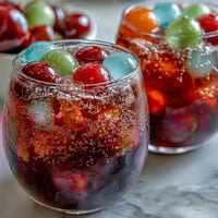 Easy Grad Party Punch Bowl with Sherbet and Sprite, a vibrant, fizzy beverage with rainbow sherbet floating in bubbly lemon-lime soda, garnished with fresh citrus slices.