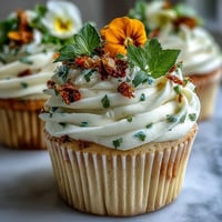 Vanilla cupcakes with edible flower decoration—light and fluffy, topped with smooth buttercream and colorful blossoms for a springtime dessert.
