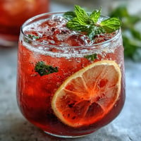 Sparkling Hibiscus Mint Lemonade Mocktail: vibrant, iced, and garnished with mint.