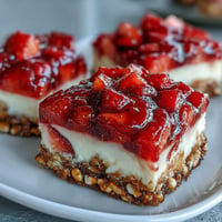 Sweet and salty strawberry pretzel dessert bars with creamy cheesecake, perfect for parties.